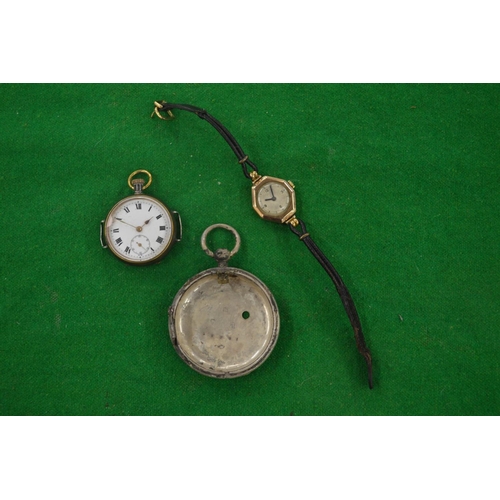 978 - A Ladies 9 carat gold wrist watch, a pocket watch and a silver watch case.