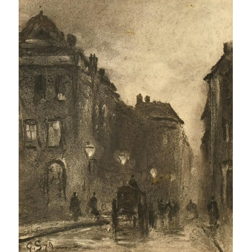 104 - George Sheffield (1839-1892), British, a study of a street scene with a carriage, charcoal, signed w... 