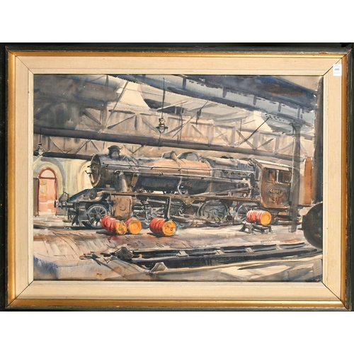 105 - Ralph Hartley (1926-1988) British, 'Steam Engine', watercolour, signed, label verso, 21.5