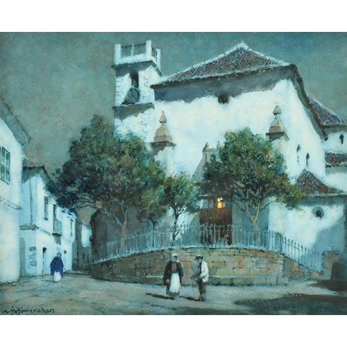 111 - Albert Moulton Foweraker (1873-1942) British, figures outside a church in San Roque, watercolour, si... 