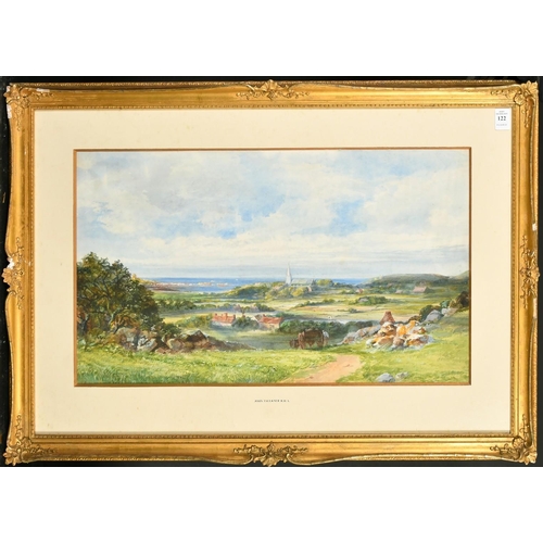 122 - Attributed to John Faulkner, a figure and a horse and cart on a country track with a coastal view be... 