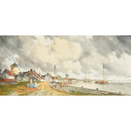 124 - Louis Van Staaten (1836-1909), Hermanus Koekkoek II, 'Near Rotterdam, figures and boats by a quay, w... 