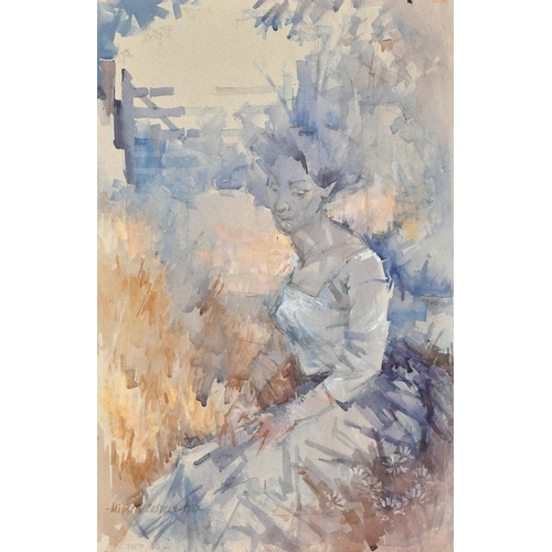 130 - Michael Lawrence Cadman (1920-2010) British, a study of a female figure in a field, watercolour, sig... 