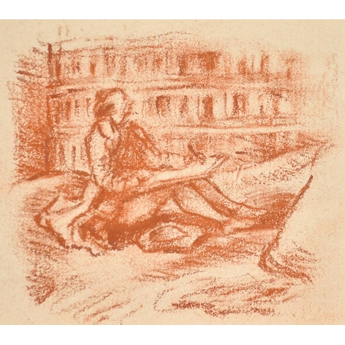 133 - An 18th Century sepia study of a figure drawing beside the Colosseum, 4.25