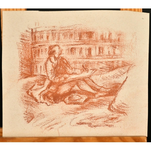 133 - An 18th Century sepia study of a figure drawing beside the Colosseum, 4.25