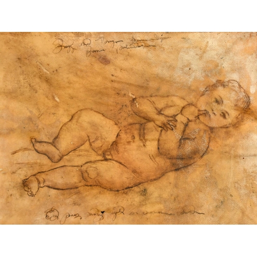 134 - An Old Master study of a child, ink on vellum, indistinctly inscribed, 6.5