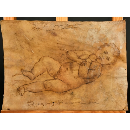 134 - An Old Master study of a child, ink on vellum, indistinctly inscribed, 6.5