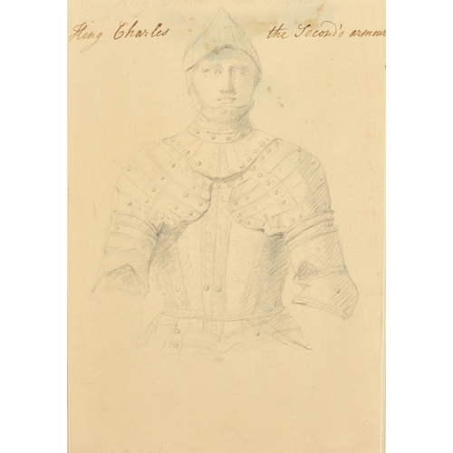 137 - An antique study of a half-length figure in armour, pencil and inscribed in ink 'King Charles the Se... 