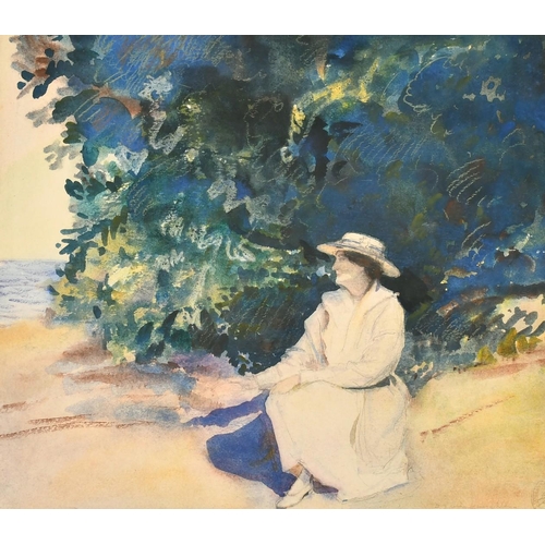 143 - Donald Shaw MacLaughlan (1876-1938) Canadian / American, a scene of seated female by foliage and a l... 