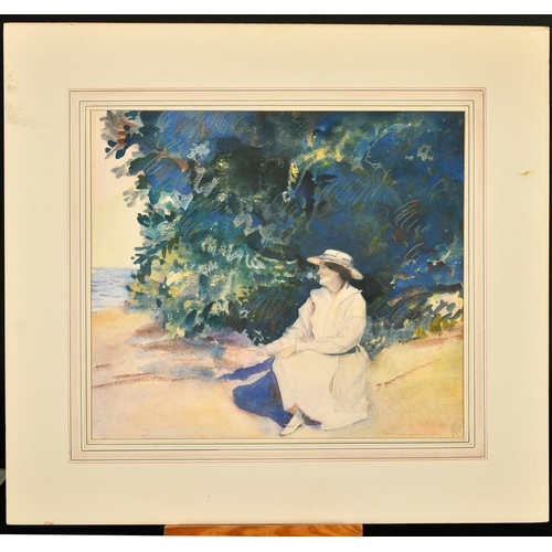 143 - Donald Shaw MacLaughlan (1876-1938) Canadian / American, a scene of seated female by foliage and a l... 