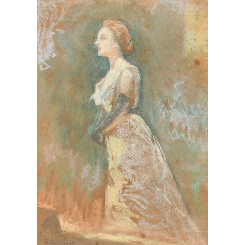 147 - 19th Century Continental School, a study of an elegant female figure, pastel, indistinctly signed in... 