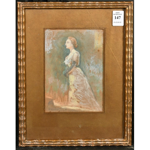 147 - 19th Century Continental School, a study of an elegant female figure, pastel, indistinctly signed in... 