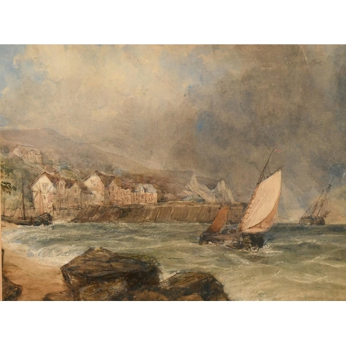 150 - Attributed to Edward Tucker (1830-1909), ships off a headland with heavy weather approaching, waterc... 