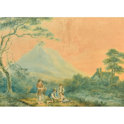 159 - Attributed to William Ward (1766-1826) British, children gathering items in an open landscape with a... 