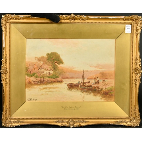 167 - Stuart Lloyd (19th/20th Century), 'On the Yealm, Devon', figures by boats, watercolour, 9.5