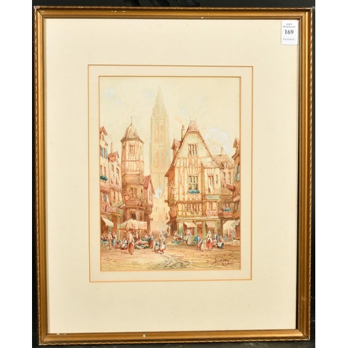 169 - Henry Thomas Schaefer (1815-1873), A view of Strasbourg, figures in a busy street, watercolour, sign... 