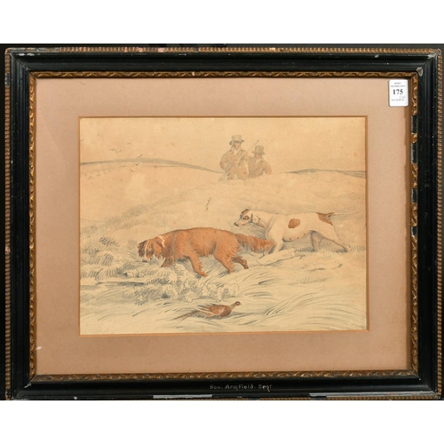 175 - Circle of Henry Alken, a set of three pencil and watercolour scenes of hunting dogs, each 10