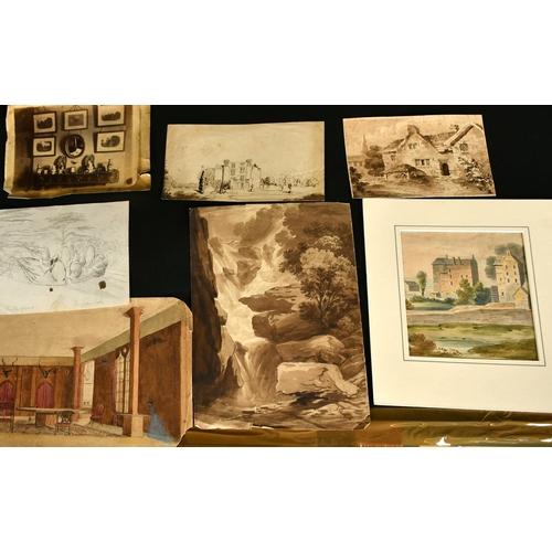 178 - A group of 19th Century watercolours mostly views of houses in landscapes, along with 2 photographs ... 