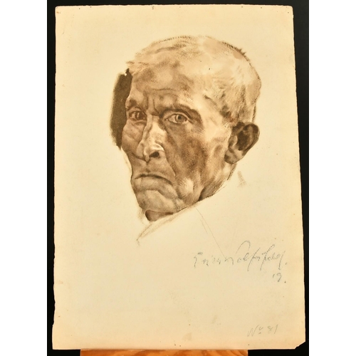 181 - Erich Wolfsfeld (1884-1956) German, Head studies of men, sepia watercolours, one initialed, paper si... 