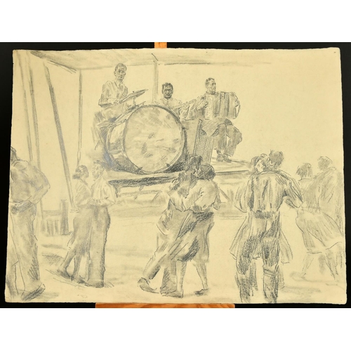 185 - Attributed to Erich Wolfsfeld (1884-1956) German, A band and dancers, pencil and crayon, paper size ... 