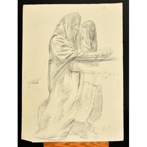 186 - Erich Wolfsfeld (1884-1956) German, Two women at prayer, charcoal, signed, paper size 18.75