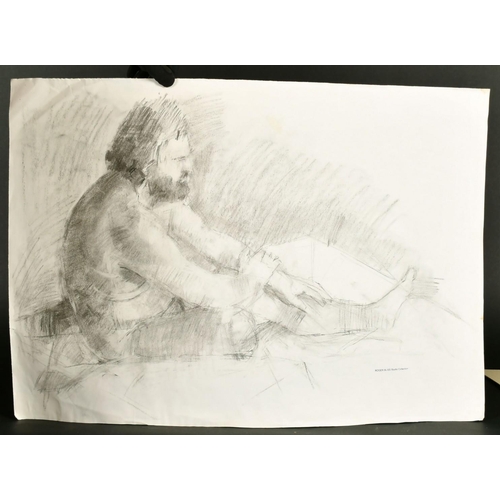 190 - Roger Bliss (20th Century), Male nude seated, charcoal, with Roger Bliss studio collection stamp, 21... 