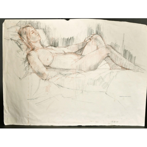 190 - Roger Bliss (20th Century), Male nude seated, charcoal, with Roger Bliss studio collection stamp, 21... 