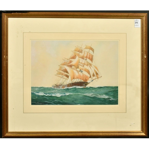 201 - William Minshall Birchall (1884-1941) British, 'Romantic Sail', a clipper in full sail, watercolour,... 