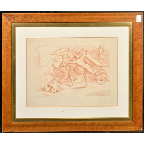 21 - After Michelangelo, archers shooting at a herm, print, plate size 10.75