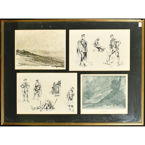 23 - Muirhead Bone, a pencil signed print of a World War One scene along with three further World War One... 