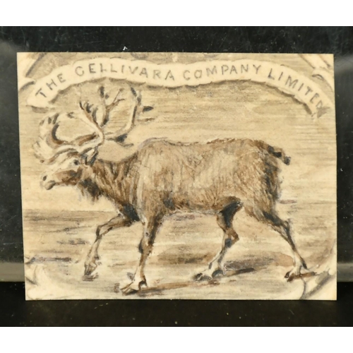 232 - English School 19th Century, A miniature of a Reindeer, a design for The Gellivara Company Ltd,  wat... 