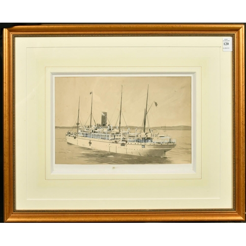 239 - 20th Century School, a study of a wartime hospital ship, watercolour, 7.5