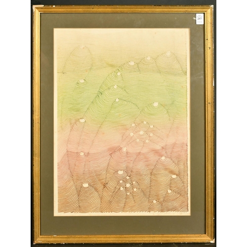 247 - Mid-20th Century, an untitled abstract composition of undulating lines in graduating colours, waterc... 