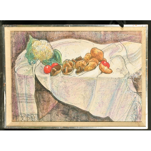 248 - William de Belleroche (1912-1969), a tabletop still life study of mushrooms and vegetables, mixed me... 