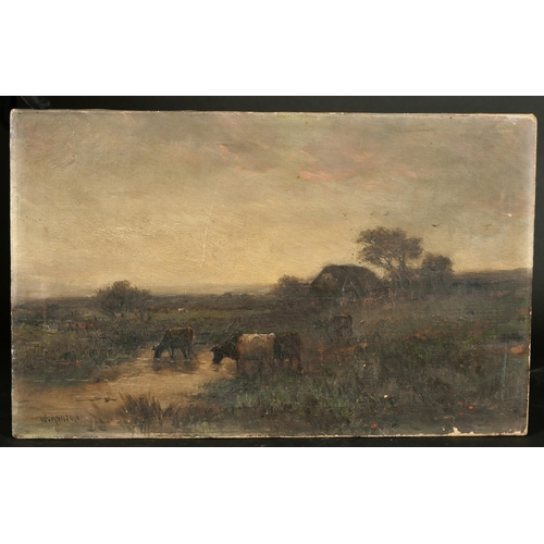 263 - William Ashton (1853-1927) British, cattle watering at dusk, oil on canvas,signed, 12