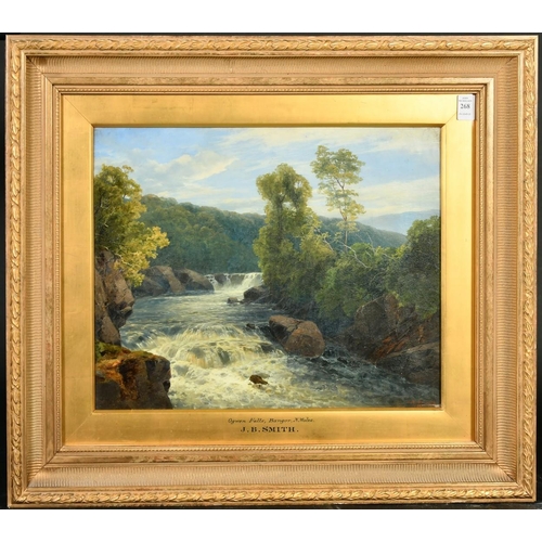 268 - J. B. Smith (19th Century) British, 'Ogwen Falls, Bangor, N. Wales', waterfalls in landscape, oil on... 