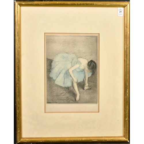 29 - Degas (1834-1917), a ballet dancer adjusting her shoe, etching and aquatint, 10.25