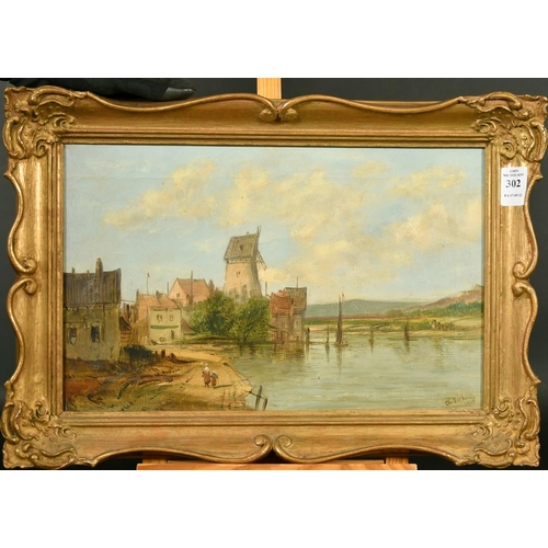 299 - A. Vickers (19th Century), figures walking by a waterway, oil on canvas, signed and dated, 9