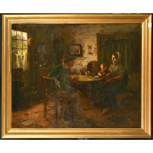 334 - Late 19th / Early 20th Century Dutch School, a family in a cottage interior, oil on canvas, indistin... 