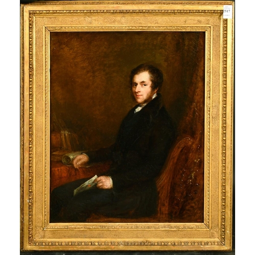 335 - John Linnell (1792-1882) British Portrait of a gentleman seated by a table with books holding a lett... 