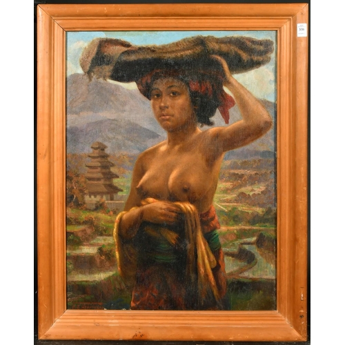 338 - A. E. Herrmann (first half 20th Century), a portrait study of a Balinese woman in a landscape, oil o... 