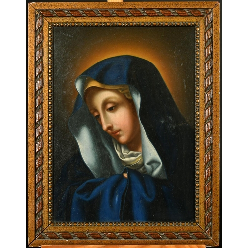 339 - After Carlo Dolci, 19th Century, portrait of a Madonna in a blue cloak, oil on metal panel, 10.5