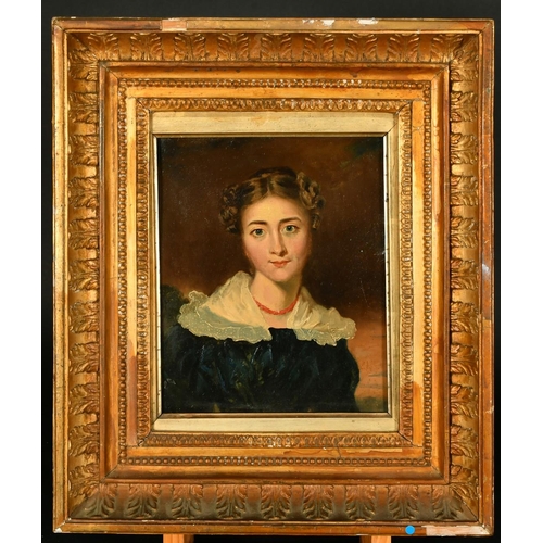 340 - 19th Century School, a head and shoulders study of a female figure, oil on carton, 10.5