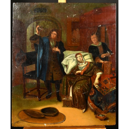 344 - 19th Century, a scene of a physician in a patients home, oil on oak panel, 13.75