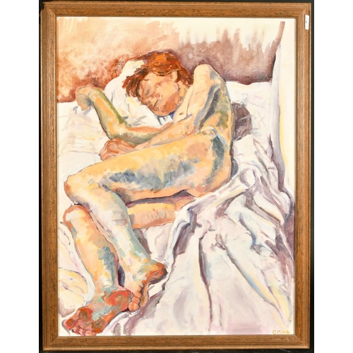 352 - A sleeping nude lying on a bed, oil on canvas, initialed, C.M.W.G, 28