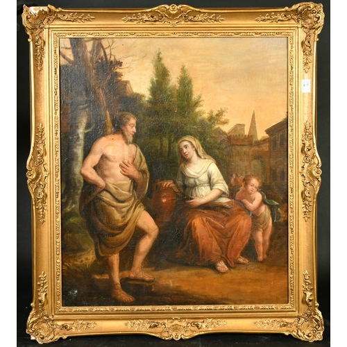 357 - 18th Century, Figures at the well, oil on canvas laid down on board, 26