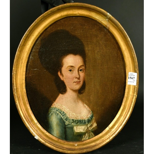 360 - 19th Century, A pair of portraits, a lady wearing a green dress with lace and gentleman wearing a da... 