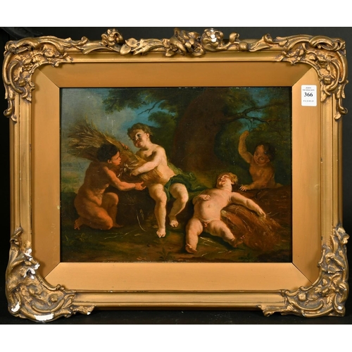 366 - 19th Century, Cherubs below a tree with sheafs of wheat, oil on panel, 10.5