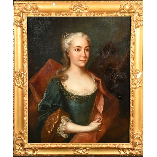 376 - 19th Century School, a half length portrait of a lady with flowers in her hair, oil on canvas, 30