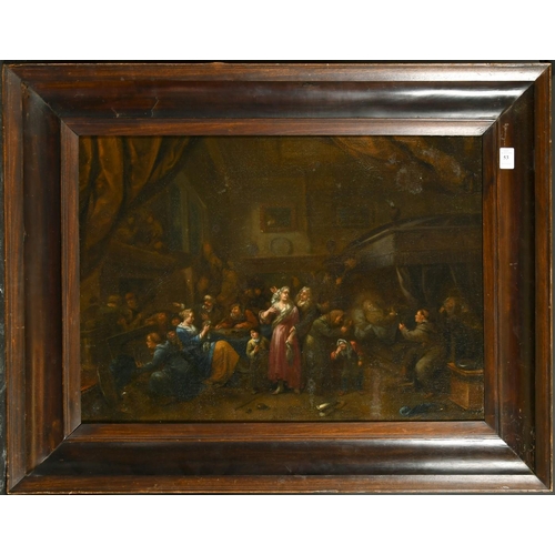 390 - 17th/18th Century Flemish School, figures gathered in a lavish interior, oil on canvas, 18.5